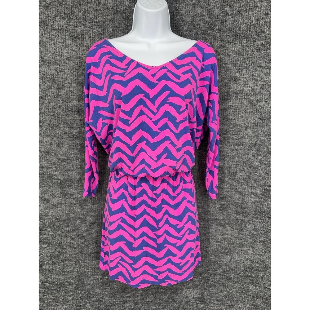 Lilly Pulitzer Dress Womens XS Pink Chevron Scoop Neck 3/4 Dolman Blouson Jersey